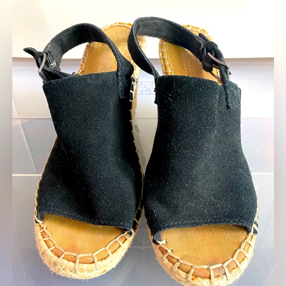 Toms Espadrilles Wedge Black Suede Sz 7 - Picture 3 of 9